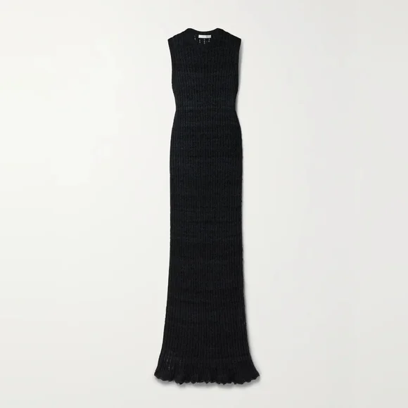 THE ROW Cutro Open Knit Silk Sleeveless Maxi Dress Midnight Blue M Org $2,550 - Picture 3 of 16